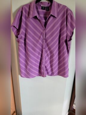 DC Women's Lavender Striped Button-Down Streach Shirt, Size: 3x
